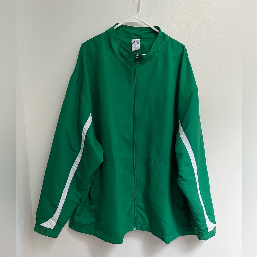 Russell green and white track jacket men’s GUC size 3X